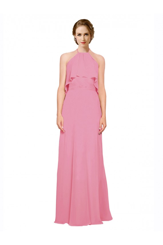 Sleeveless Skin Pink Low Back A-Line Halter Neck Bridesmaid Dress Lincoln