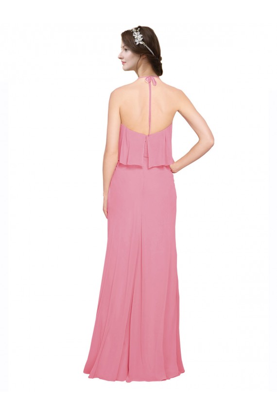 Sleeveless Skin Pink Low Back A-Line Halter Neck Bridesmaid Dress Lincoln