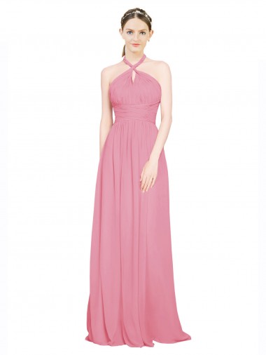 Sleeveless Skin Pink A-Line Halter Neck Bridesmaid Dress / Evening Dress Lincoln
