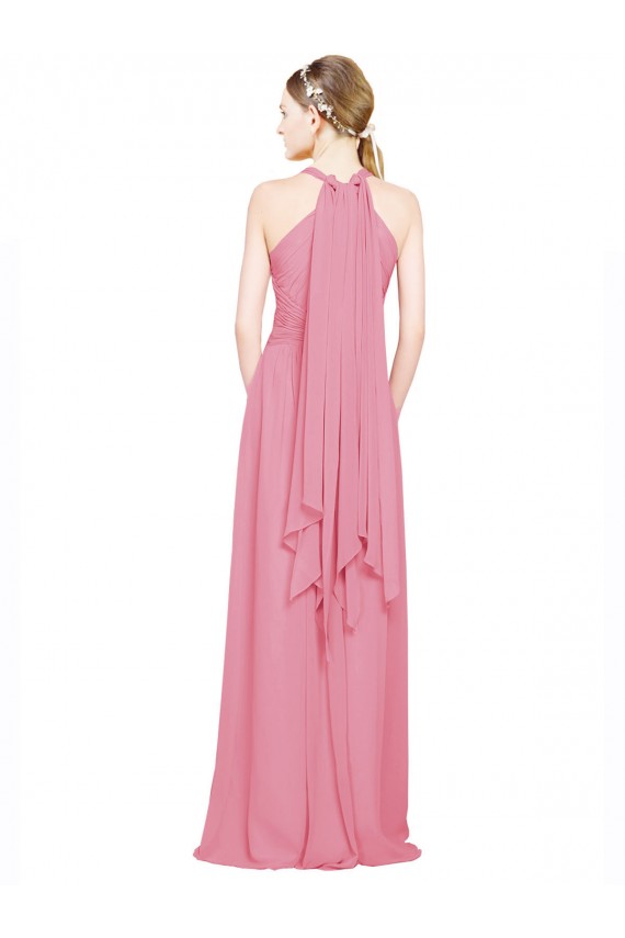 Sleeveless Skin Pink A-Line Halter Neck Bridesmaid Dress / Evening Dress Lincoln