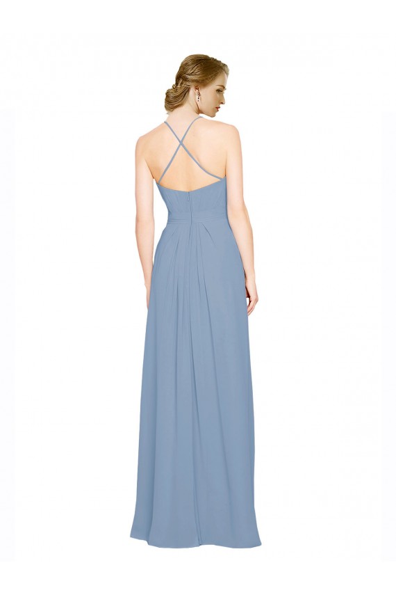 Sleeveless Dusty Blue Criss Cross Open Back A-Line Halter Neck Bridesmaid Dress / Evening Dress Lincoln