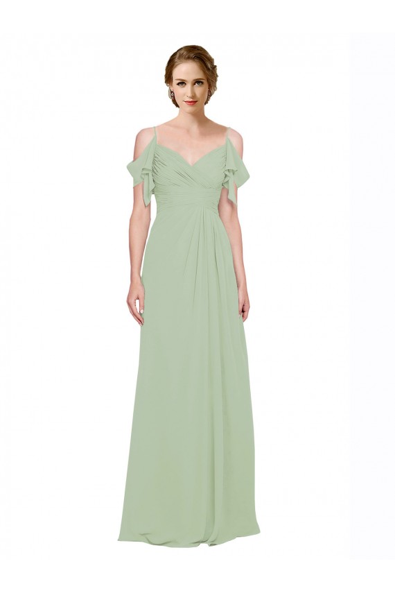 Sleeveless Smoke Green Low Back A-Line Off the Shoulder Bridesmaid Dress Lincoln