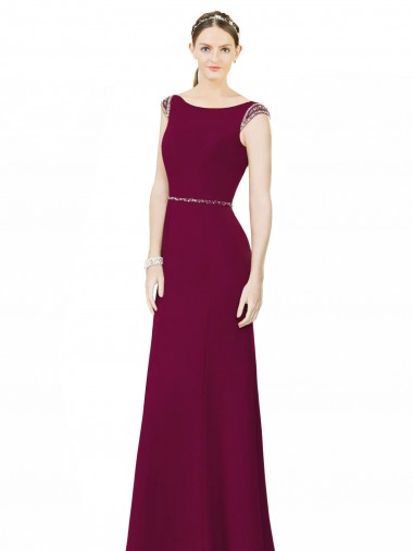 Sleeveless Burgundy Low Back A-Line Boat Neck Bridesmaid Dress Lincoln