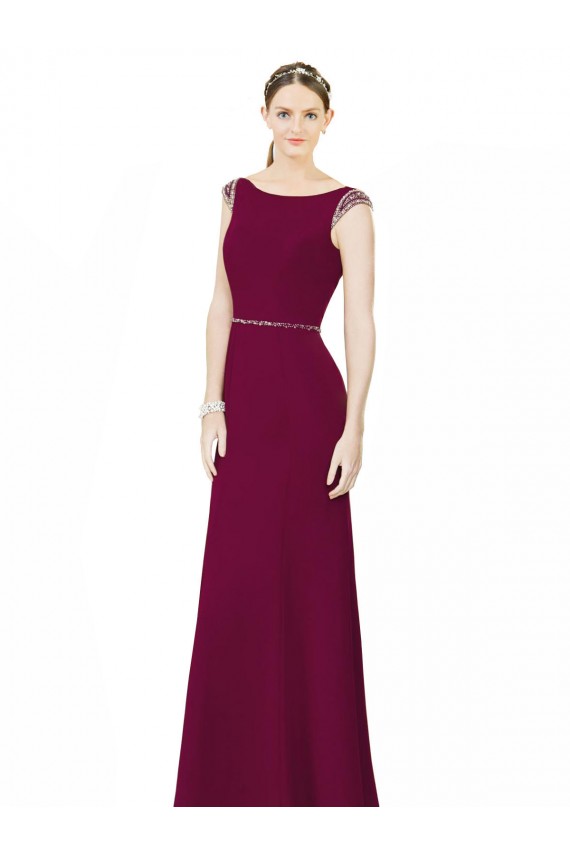 Sleeveless Burgundy Low Back A-Line Boat Neck Bridesmaid Dress Lincoln