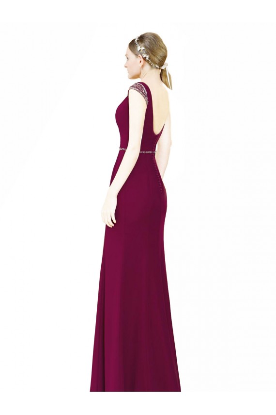 Sleeveless Burgundy Low Back A-Line Boat Neck Bridesmaid Dress Lincoln