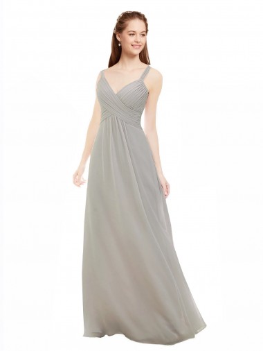 Sleeveless Silver Criss Cross Back A-Line Spaghetti Straps Bridesmaid Dress Lincoln
