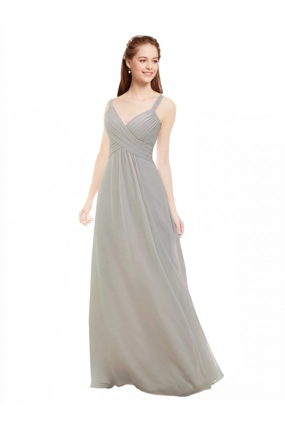 Sleeveless Silver Criss Cross Back A-Line Spaghetti Straps Bridesmaid Dress Lincoln