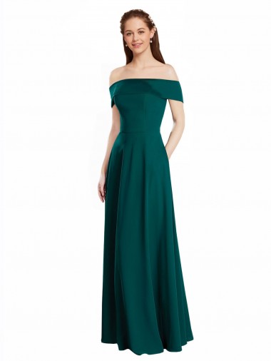 Cap Sleeves Hunter A-Line Off the Shoulder Bridesmaid Dress Lincoln