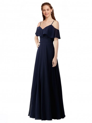 Sleeveless Dark Navy A-Line Off the Shoulder Bridesmaid Dress Lincoln