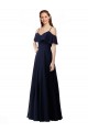 Sleeveless Dark Navy A-Line Off the Shoulder Bridesmaid Dress Lincoln
