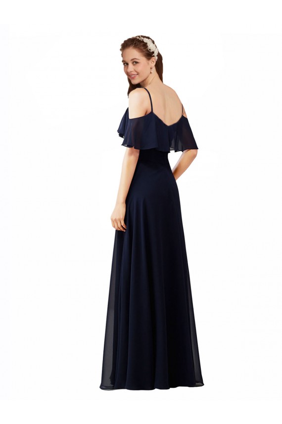 Sleeveless Dark Navy A-Line Off the Shoulder Bridesmaid Dress Lincoln