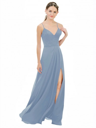 Sleeveless Dusty Blue Open Back A-Line Spaghetti Straps Bridesmaid Dress Lincoln