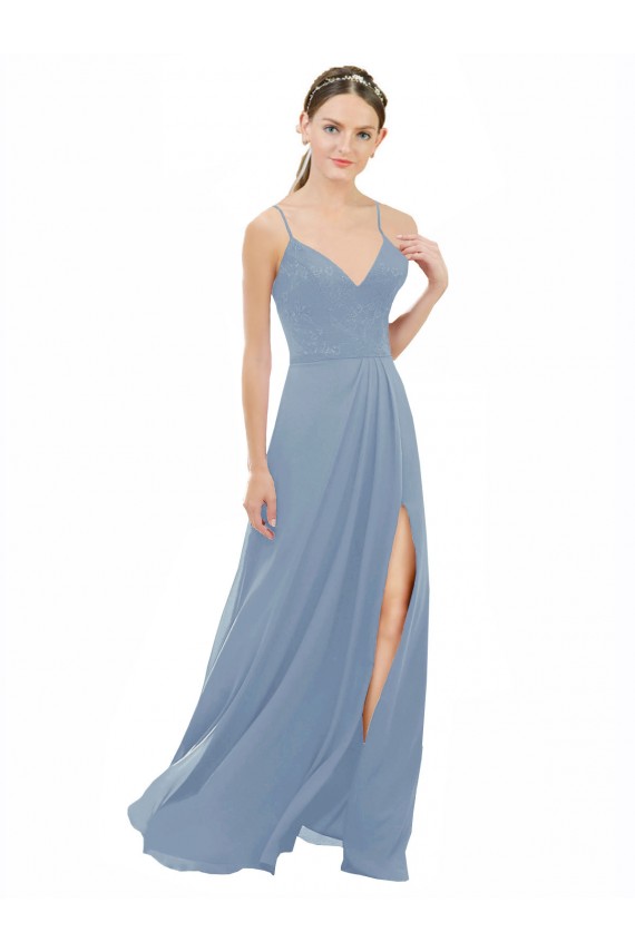 Sleeveless Dusty Blue Open Back A-Line Spaghetti Straps Bridesmaid Dress Lincoln