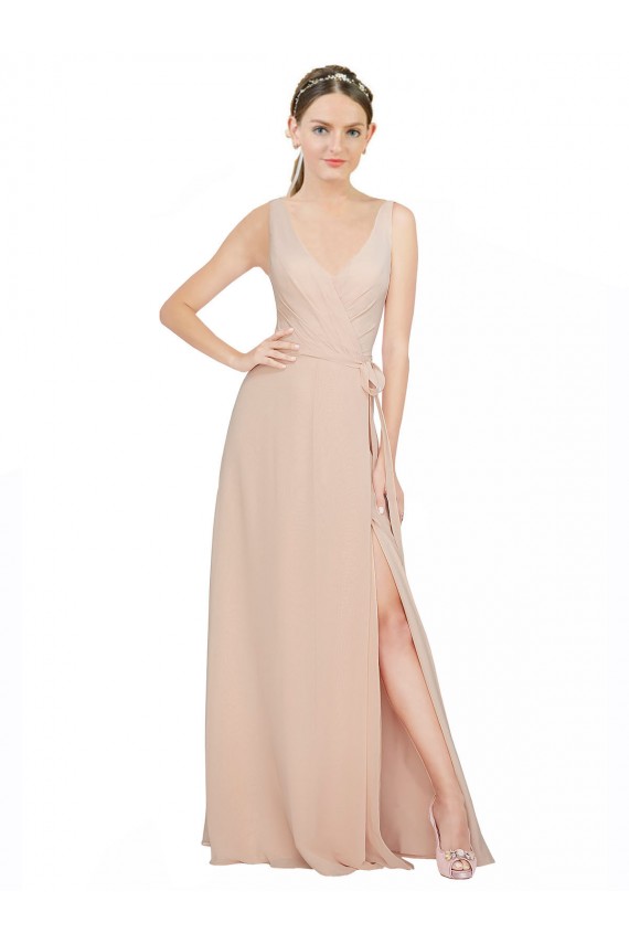 Sleeveless Pink A-Line Luxe Chiffon V-Neck Bridesmaid Dress / Evening Dress Lincoln