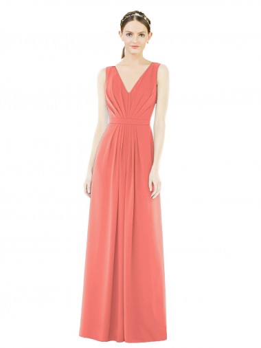 Sleeveless Coral V-Back A-Line V-Neck Bridesmaid Dress Lincoln