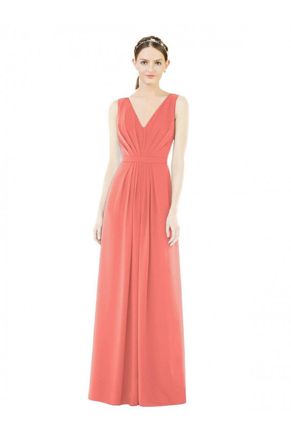 Sleeveless Coral V-Back A-Line V-Neck Bridesmaid Dress Lincoln