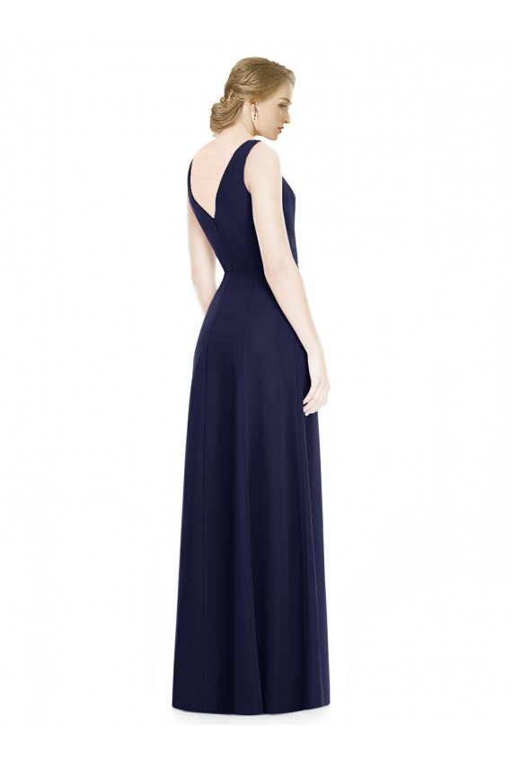 Sleeveless Dark Navy V-Back A-Line Cowl Neck Bridesmaid Dress Lincoln