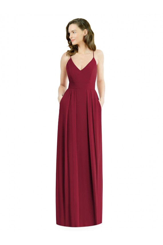 Sleeveless Burgundy Open Back A-Line Spaghetti Straps Semi Formal Evening Dress / Bridesmaid Dress Lincoln