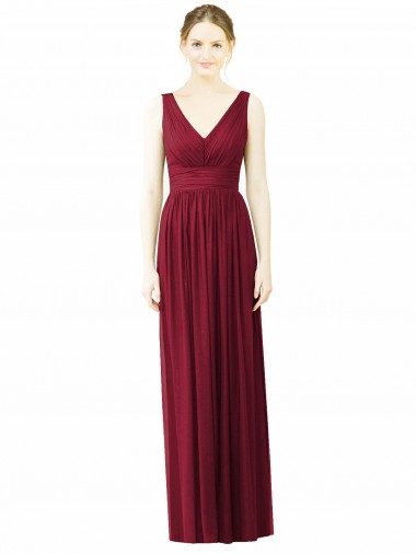 Sleeveless Burgundy V-Back A-Line V-Neck Bridesmaid Dress / Formal Dress Lincoln
