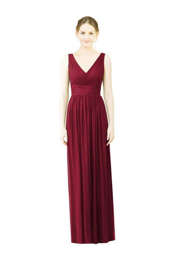 Sleeveless Burgundy V-Back A-Line V-Neck Bridesmaid Dress / Formal Dress Lincoln