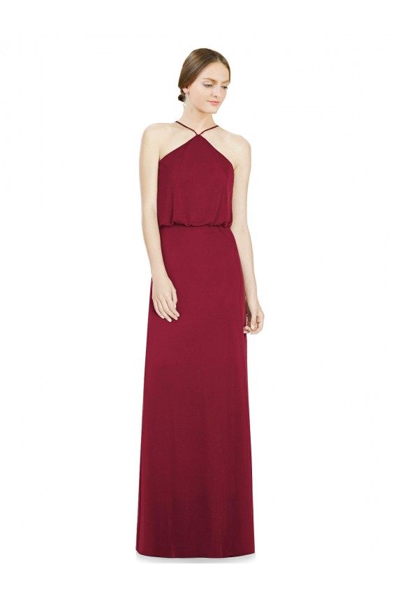 Sleeveless Burgundy Open Back A-Line Halter Neck Bridesmaid Dress Lincoln