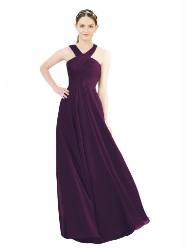 Sleeveless Grape A-Line Halter Neck Bridesmaid Dress Lincoln