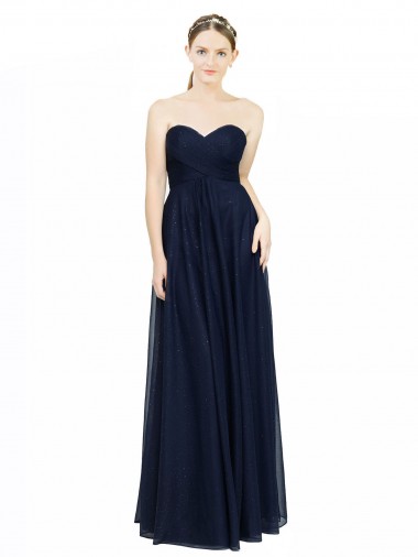 Sleeveless Dark Navy Low Back A-Line Sweetheart Bridesmaid Dress / Evening Dress Lincoln