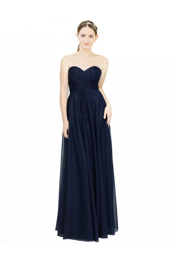 Sleeveless Dark Navy Low Back A-Line Sweetheart Bridesmaid Dress / Evening Dress Lincoln