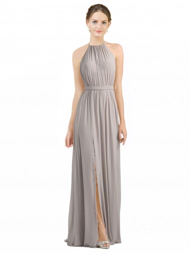 Sleeveless Oyster Silver Open Back A-Line Halter Neck Bridesmaid Dress Lincoln