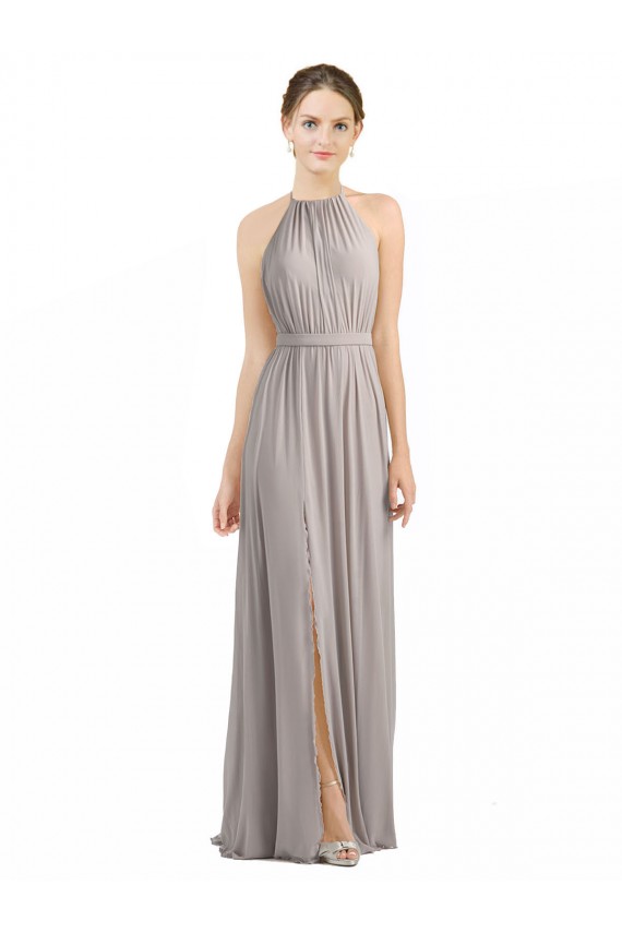 Sleeveless Oyster Silver Open Back A-Line Halter Neck Bridesmaid Dress Lincoln