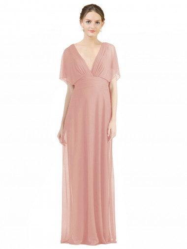 Short Sleeves Bliss Pink V-Back A-Line V-Neck Bridesmaid Dress / Formal Dress Lincoln