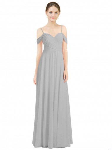Sleeveless Silver Low Back A-Line Off the Shoulder Bridesmaid Dress Lincoln