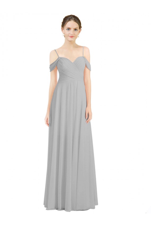 Sleeveless Silver Low Back A-Line Off the Shoulder Bridesmaid Dress Lincoln