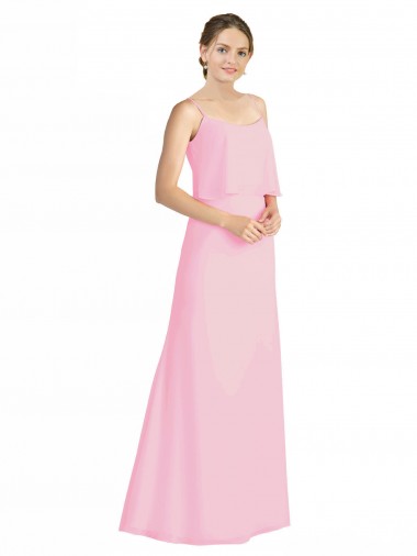 Sleeveless Barely Pink Open Back A-Line Spaghetti Straps Bridesmaid Dress Lincoln
