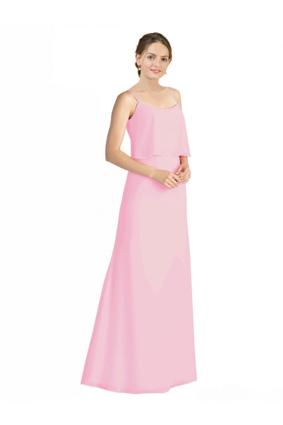 Sleeveless Barely Pink Open Back A-Line Spaghetti Straps Bridesmaid Dress Lincoln