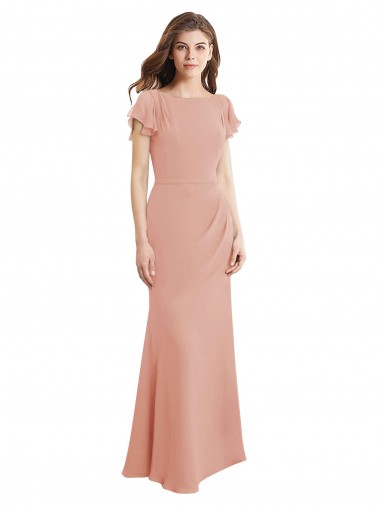 Sleeveless Bliss Pink Low Back Mermaid Boat Neck Prom Dress / Bridesmaid Dress Lincoln