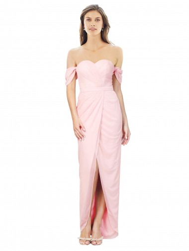 Sleeveless Pink A-Line Soft Chiffon Off the Shoulder High Low Bridesmaid Dress Lincoln