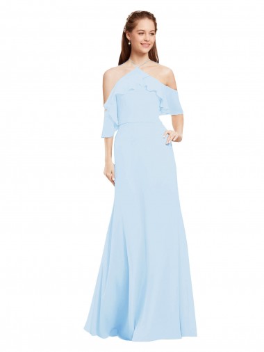 Cold Shoulder Light Sky Blue A-Line Halter Neck Formal Dress / Bridesmaid Dress Lincoln