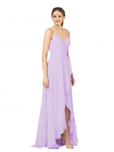 Sleeveless Lilac Open Back Sheath V-Neck High Low Bridesmaid Dress Lincoln