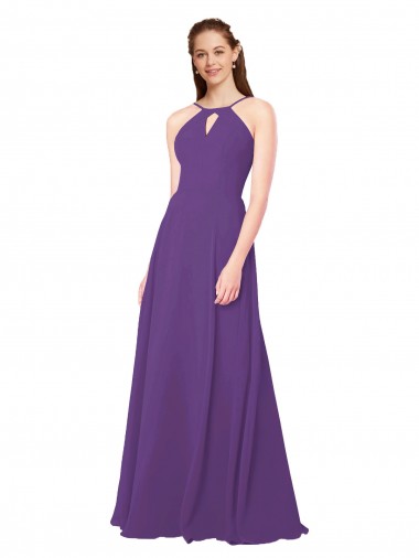 Sleeveless Plum Purple Sheath High Neck Bridesmaid Dress Lincoln