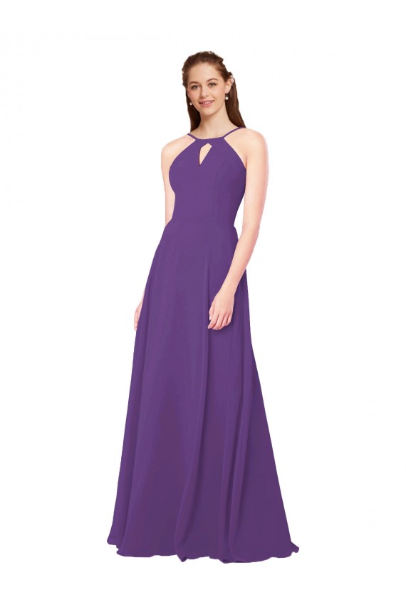 Sleeveless Plum Purple Sheath High Neck Bridesmaid Dress Lincoln