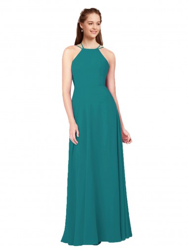 Sleeveless Hunter Criss Cross Back Sheath High Neck Bridesmaid Dress Lincoln