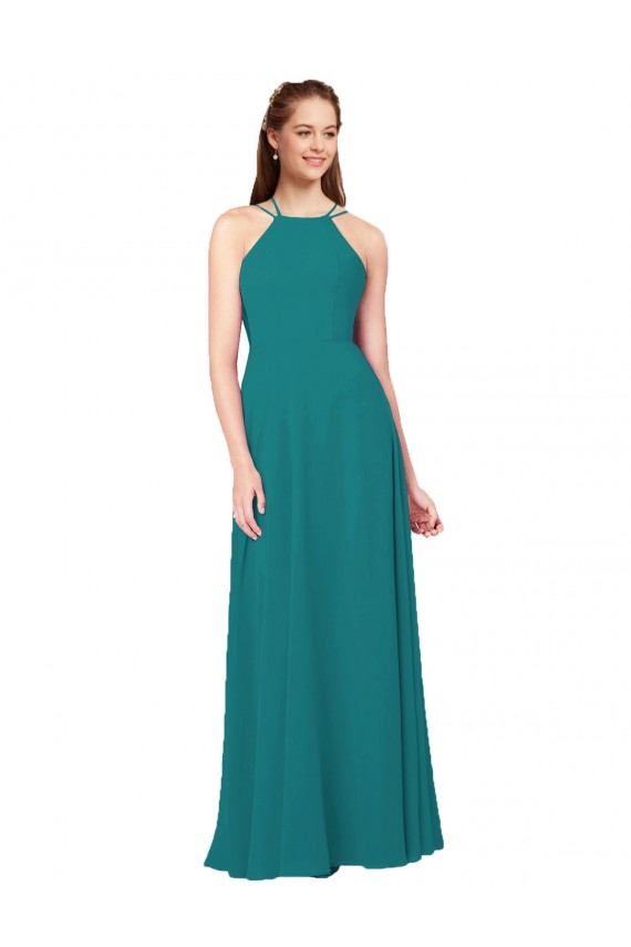 Sleeveless Hunter Criss Cross Back Sheath High Neck Bridesmaid Dress Lincoln