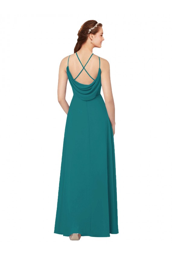 Sleeveless Hunter Criss Cross Back Sheath High Neck Bridesmaid Dress Lincoln