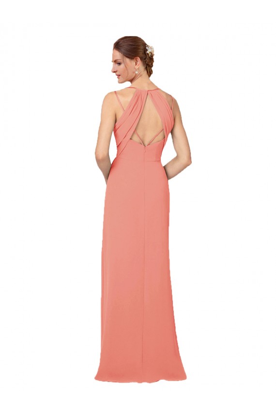 Sleeveless Desert Rose Keyhole Back Sheath V-Neck Bridesmaid Dress Lincoln