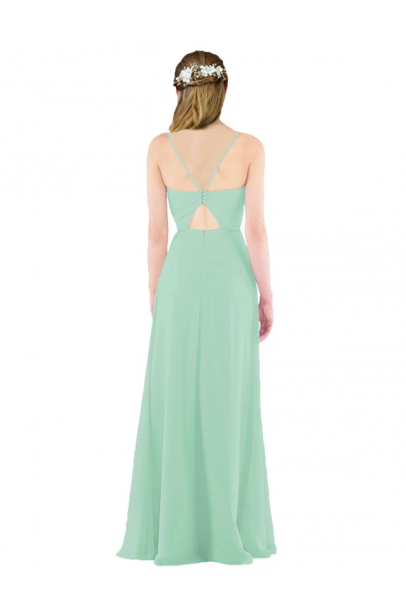 Sleeveless Mint Green Keyhole Back Sheath V-Neck Bridesmaid Dress Lincoln