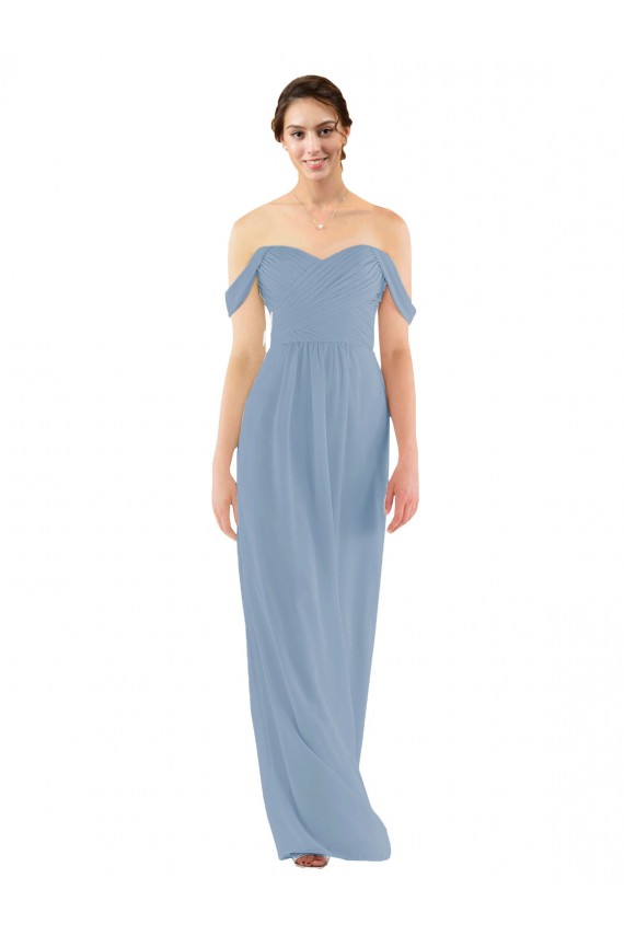 Sleeveless Dusty Blue Sheath Off the Shoulder Bridesmaid Dress Lincoln