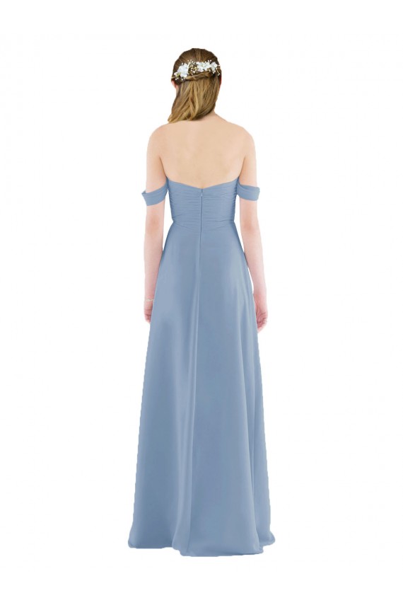 Sleeveless Dusty Blue Sheath Off the Shoulder Bridesmaid Dress Lincoln