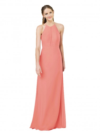 Sleeveless Desert Rose Keyhole Back Sheath Halter Neck Bridesmaid Dress Lincoln