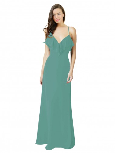 Sleeveless Icelandic Silver A-Line Spaghetti Straps Bridesmaid Gown Lincoln